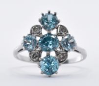 PLATINUM ZIRCON AND DIAMOND CLUSTER RING