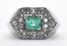 PLATINUM EMERALD AND DIAMOND DRESS RING