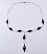 PICCHIOTTI WHITE GOLD DIAMOND AND ONYX DROP NECKLACE