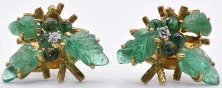 PAIR OF 18CT GOLD EMERALD AND DIAMOND EARRINGS