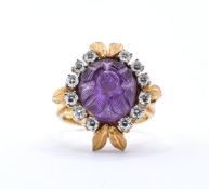 18CT GOLD AMETHYST AND DIAMOND COCKTAIL RING