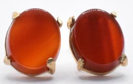 PAIR OF 18CT GOLD & CARNELIAN SET EARRINGS