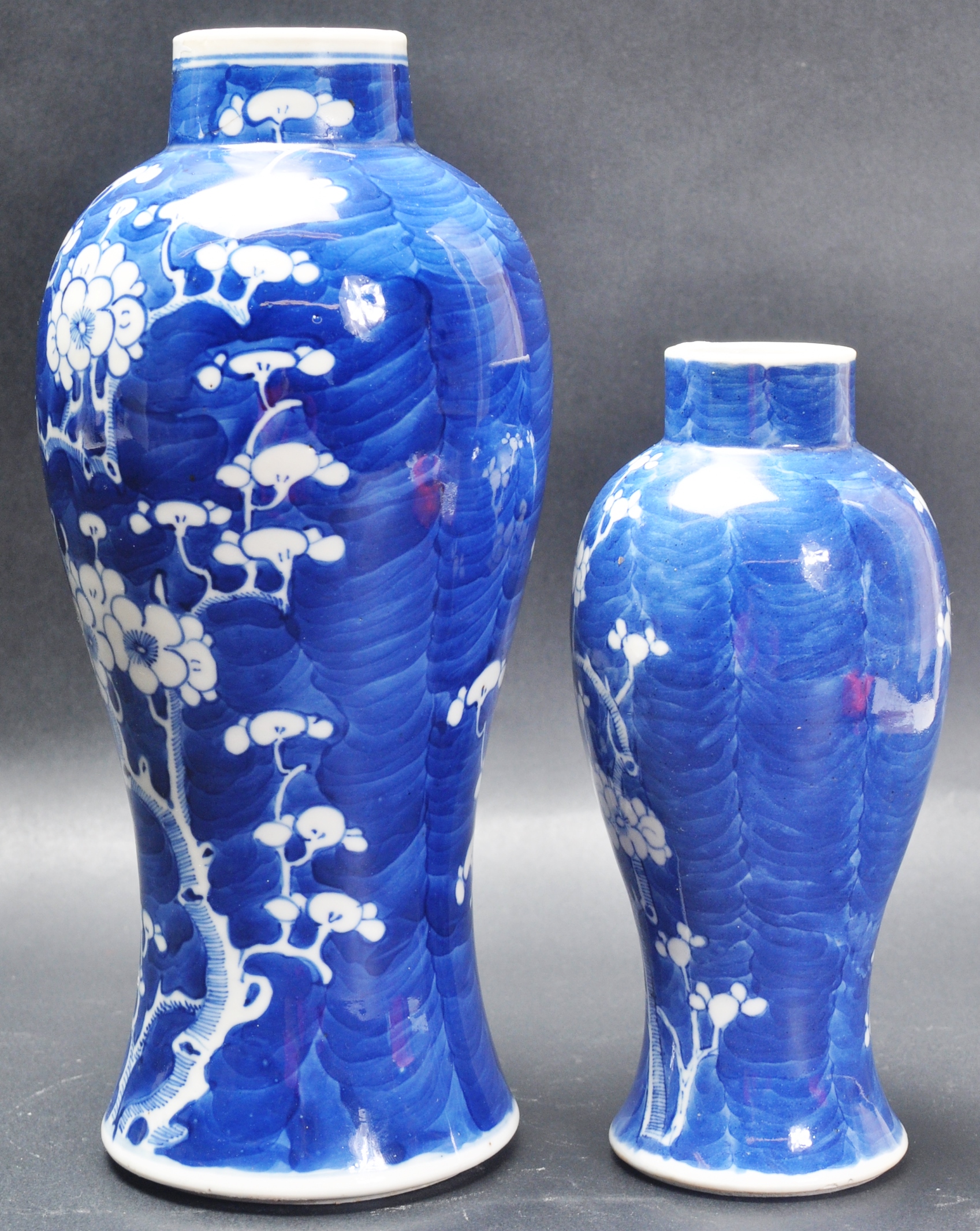 TWO EARLY 20TH CENTURY PRUNUS BALUSTER VASES - Image 3 of 5