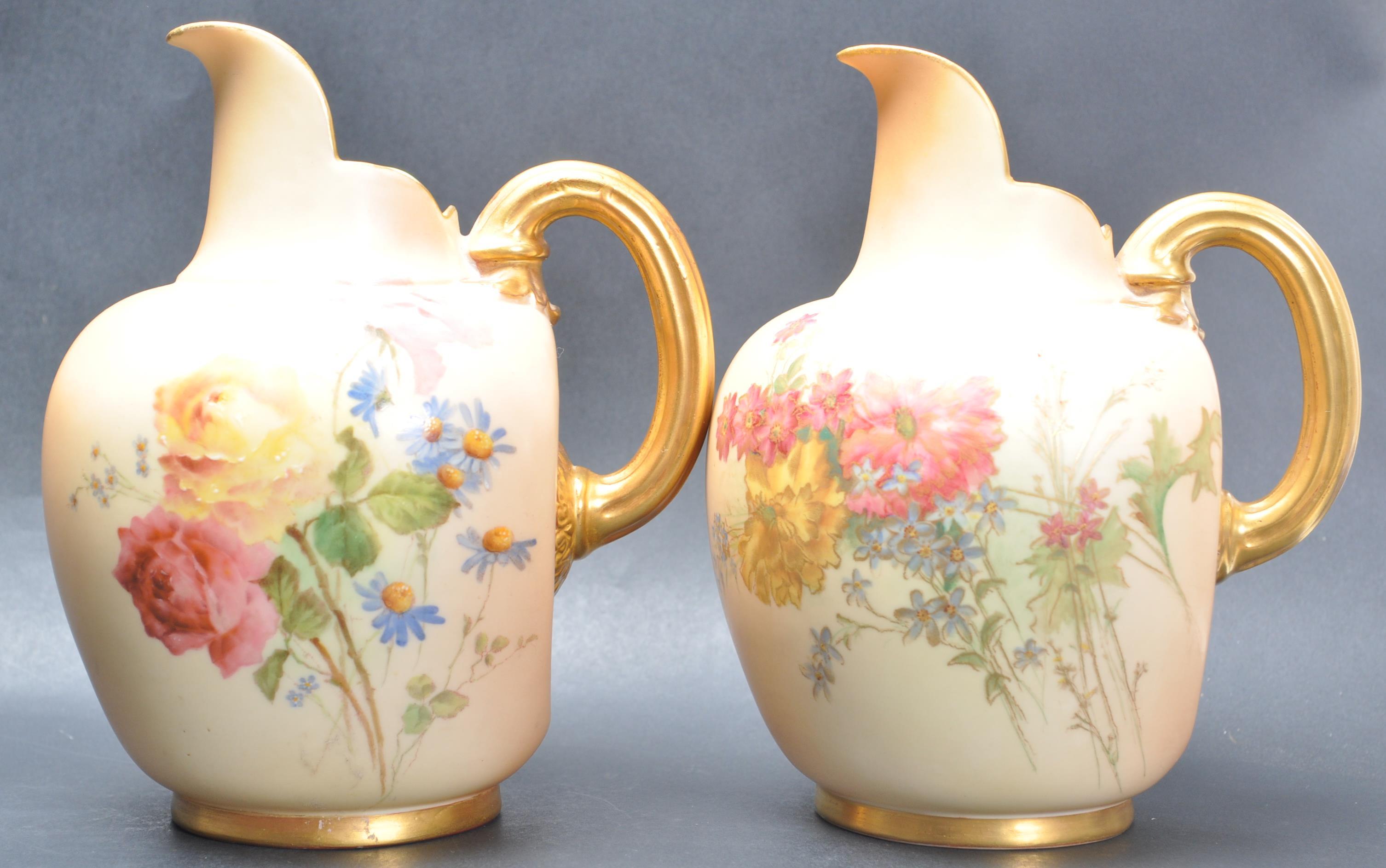 TWO ROYAL WORCESTER BLUSH IVORY FLAT BACK JUGS - Image 2 of 6