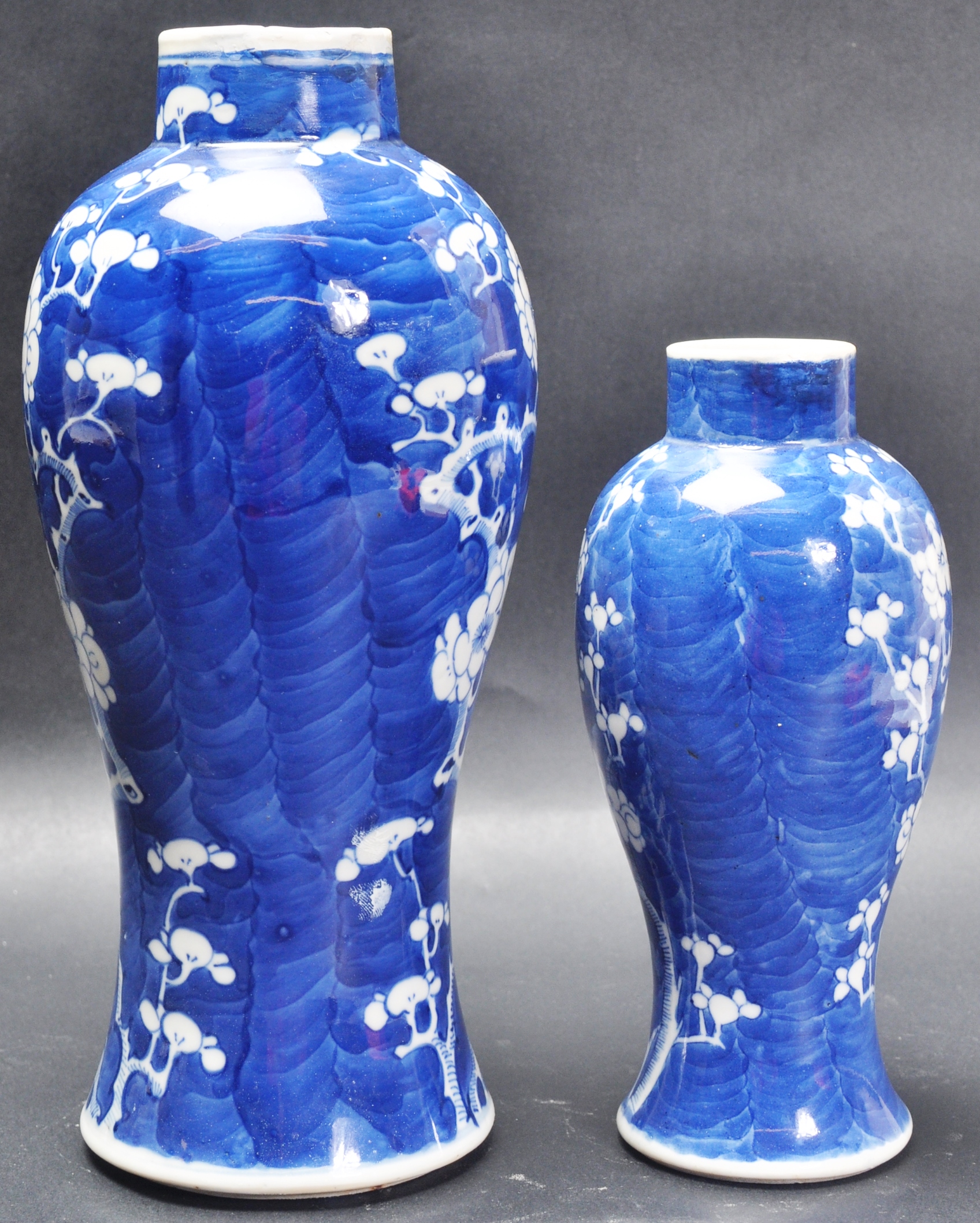 TWO EARLY 20TH CENTURY PRUNUS BALUSTER VASES - Image 2 of 5