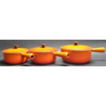 COLLECTION OF THREE CAST METAL LE CREUSET STYLE PANS