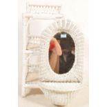 MID 20TH CENTURY BAMBOO AND WICKER WALL HANGING MIRROR AND SIDE TABLE