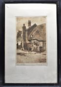 R R TOMLINSON EARLY 20TH CENTURY ETCHING OF A FARMYARD SCENE.