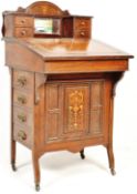 EARLY 20TH CENTURY EDWARDIAN MAHOGANY INLAID DAVENPORT