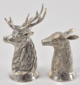 PAIR OF SILVER PLATED STAG CONDIMENTS