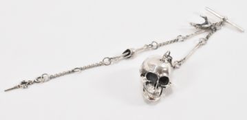 SILVER SKELETON POCKET WATCH CHAIN