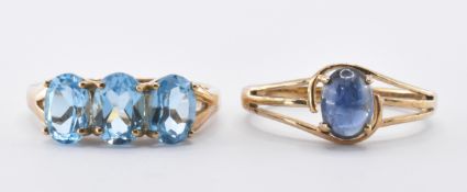 TWO 9CT GOLD RINGS SET WITH TOPAZ & SAPPHIRE