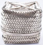 SILVER WHITE METAL WOVEN BASKET TRINKET BOX