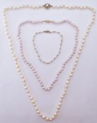 Two Cultured Pearl Necklaces & a Bracelet