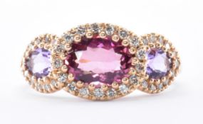 18CT GOLD TOURMALINE AMETHYST & DIAMOND RING