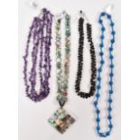 FOUR BEADED GEM NECKLACES