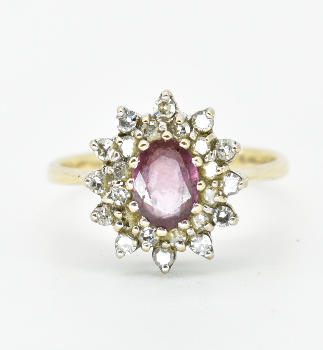 9CT GOLD HALLMARKED RUBY & DIAMOND CLUSTER RING