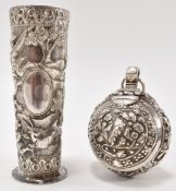 INDIAN SILVER WHITE METAL REPOUSSE CUP & BELT BOX