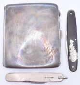 SILVER 1920S CIGARETTE CASE & POCKET KNIVES