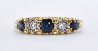 18CT GOLD SAPPHIRE & DIAMOND FIVE STONE RING