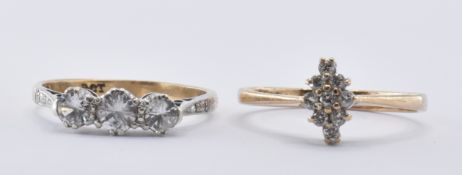 9CT GOLD DIAMOND RING & 9CT GOLD WHITE STONE RING