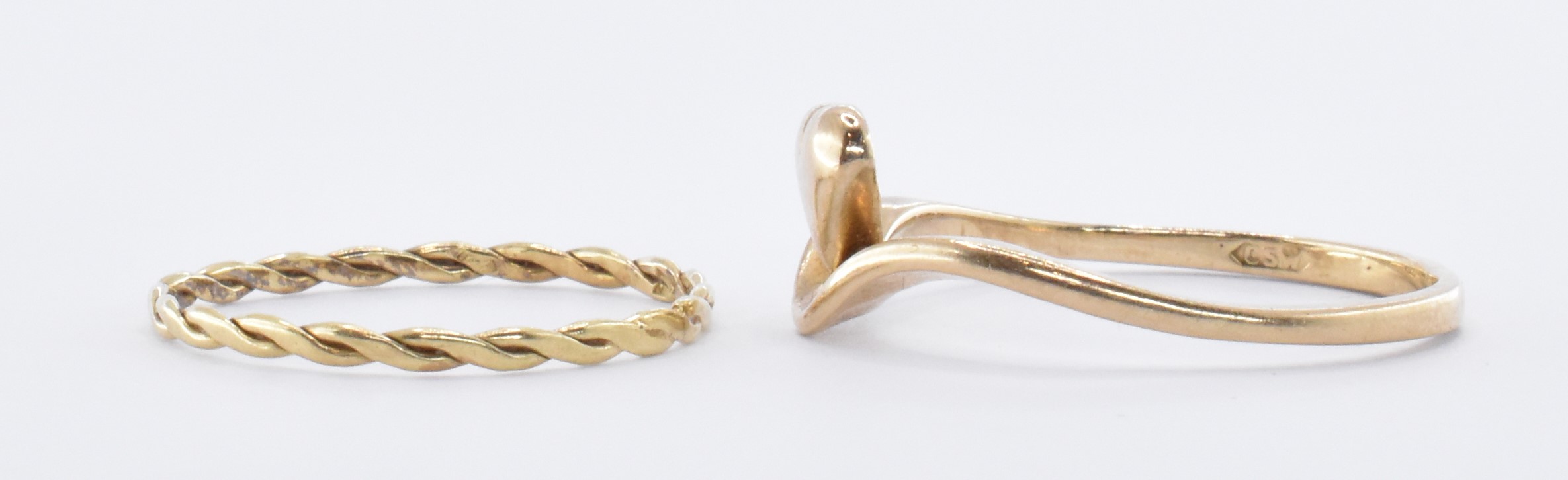 9CT GOLD HEART RING & 14CT GOLD ROPE TWIST RING - Image 2 of 7