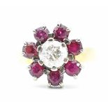 18CT GOLD RUBY & DIAMOND CLUSTER RING