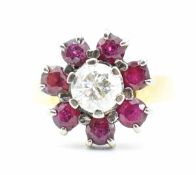 18CT GOLD RUBY & DIAMOND CLUSTER RING