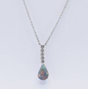 18CT WHITE GOLD OPAL & DIAMOND PENDANT NECKLACE