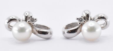 PAIR OF PLATINUM, PEARL & DIAMOND EARRINGS