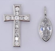 TWO WHITE GOLD PENDANTS SET WITH WHITE STONES