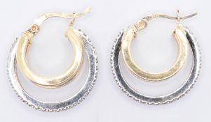 PAIR OF 14CT GOLD & WHITE STONE HOOP EARRINGS