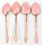 SET OF FOUR SILVER ENAMELLED TEASPOONS