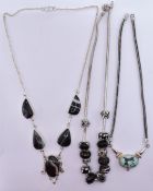 TWO SILVER STONE SET NECKLACE & GLASS BEADED NECKLACE
