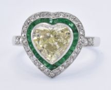 YELLOW DIAMOND & EMERALD HEART DRESS RING