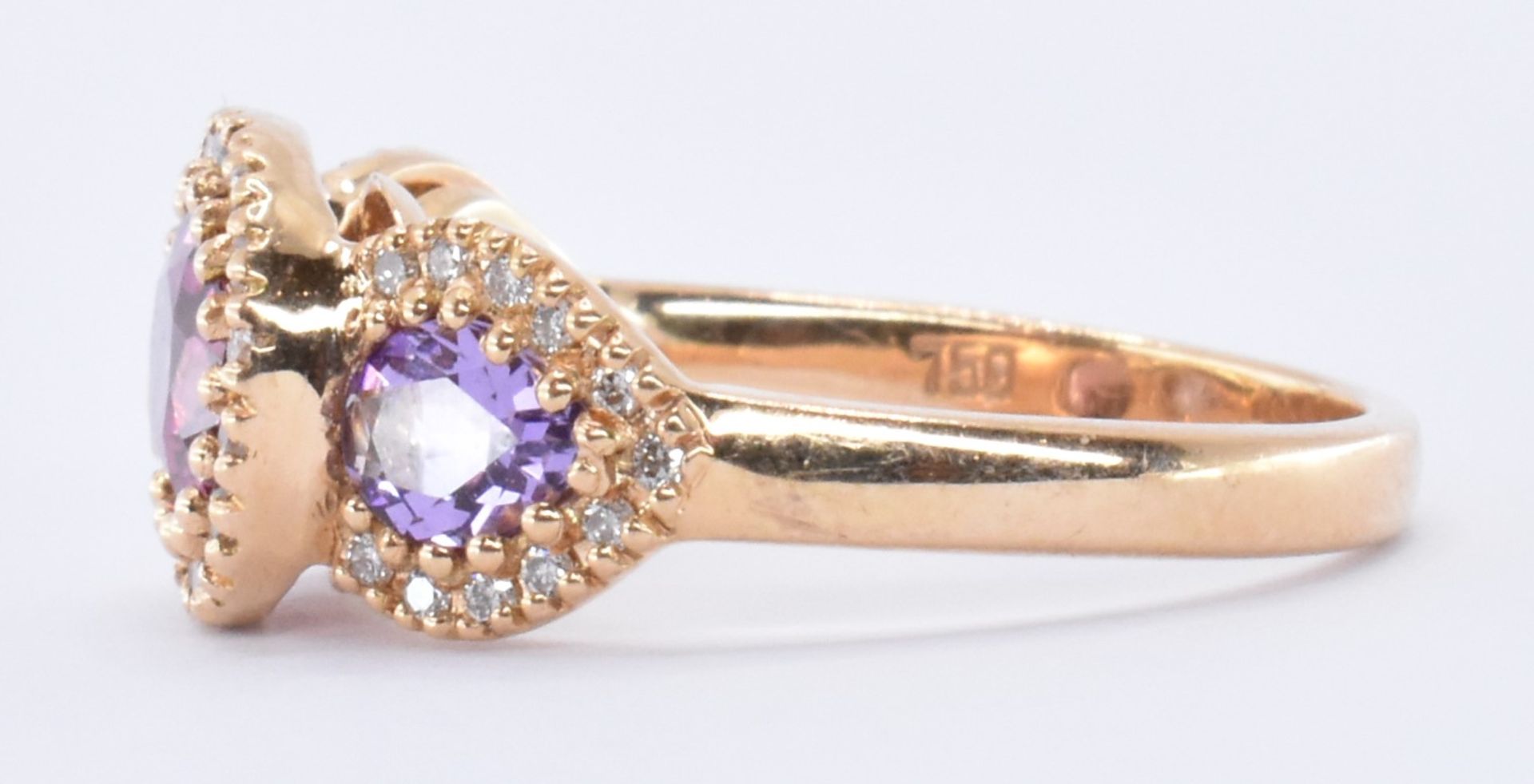 18CT GOLD TOURMALINE AMETHYST & DIAMOND RING - Bild 4 aus 8