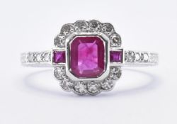 18CT WHITE GOLD DIAMOND & RUBY RING