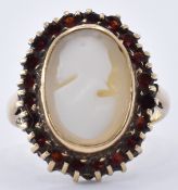 9CT GOLD CAMEO RING SET WITH RED STONES