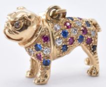 9CT GOLD BULLDOG PENDANT SET WITH COLOURED STONES