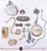 COLLECTION OF COSTUME JEWELLERY & POCKET WATCHES