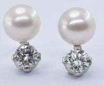 18T WHITE GOLD PEARL & DIAMOND EARRINGS