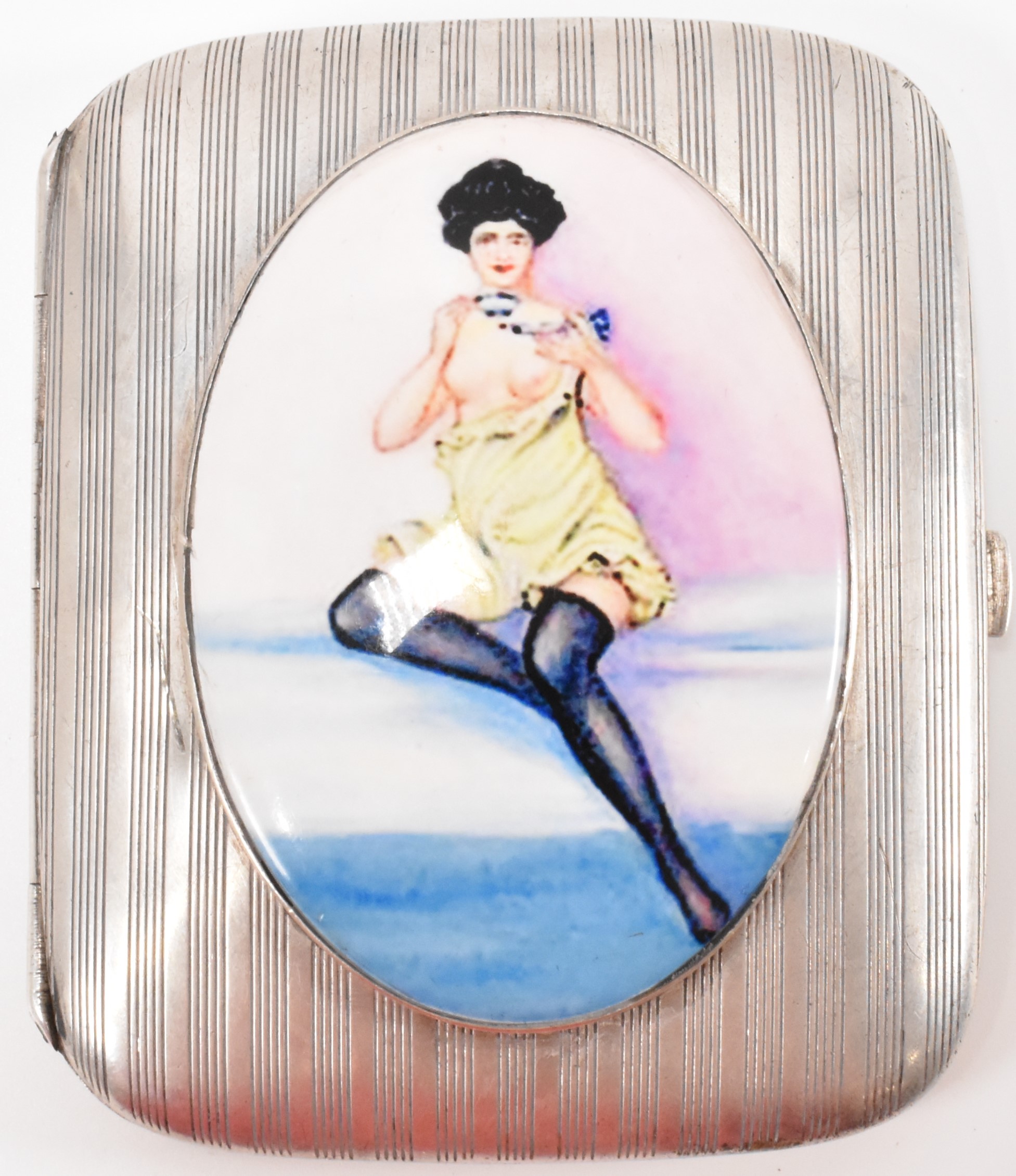 SILVER CIGARETTE CASE WITH ENAMELLED NUDE