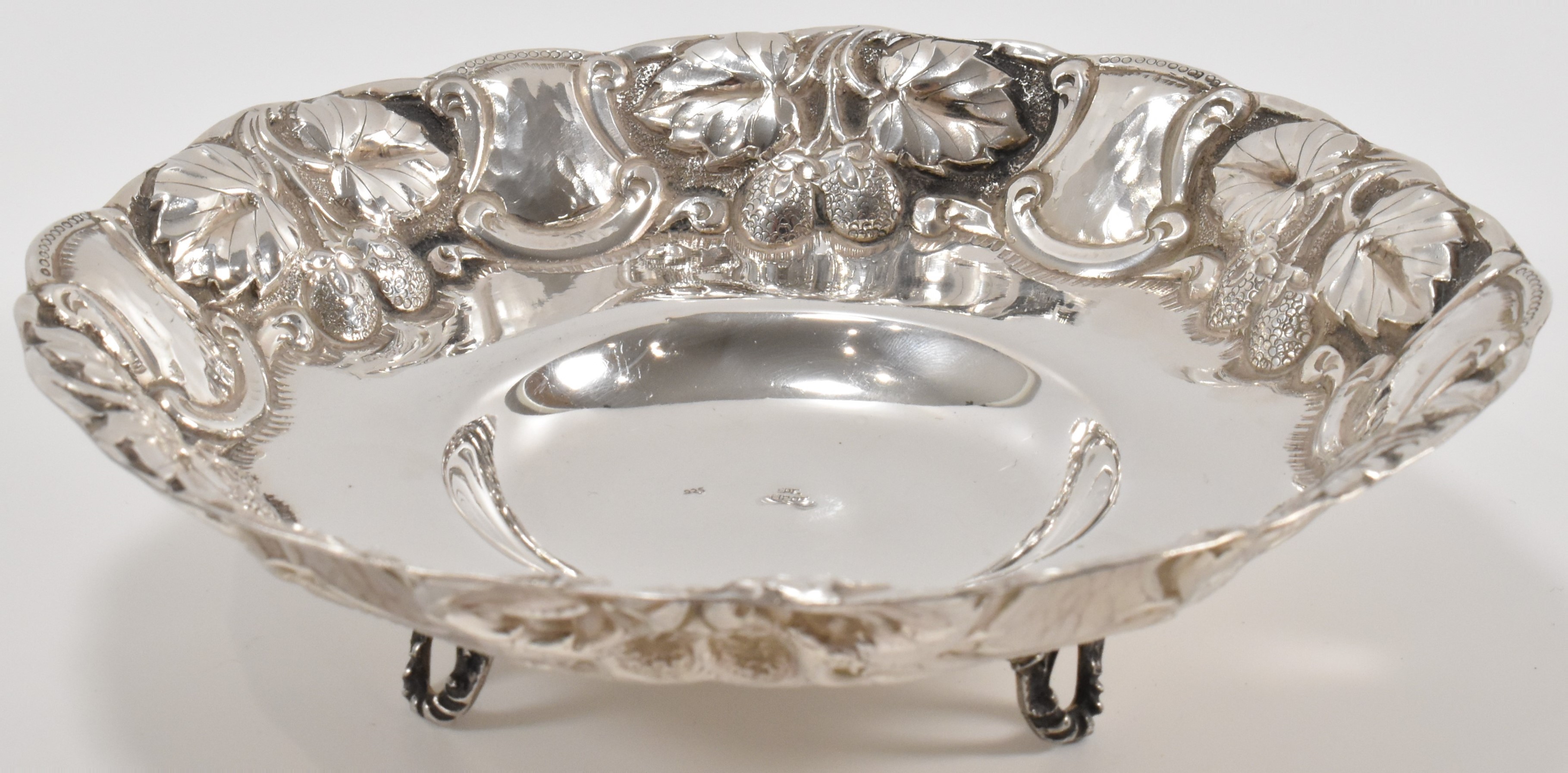 SILVER REPOUSSE STRAWBERRY DISH