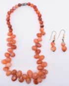 CARNELIAN THREADED NECKLACE & EARRING SUITE