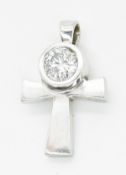 18CT HALLMARKED WHITE GOLD & 1CT DIAMOND ANKH PENDANT