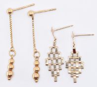 TWO PAIRS OF 9CT GOLD DROP EARRINGS