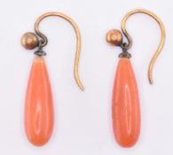 PAIR OF VICTORIAN GOLD & CORAL DROP EARRINGS