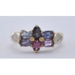 9CT GOLD SPINEL & DIAMOND CLUSTER RING