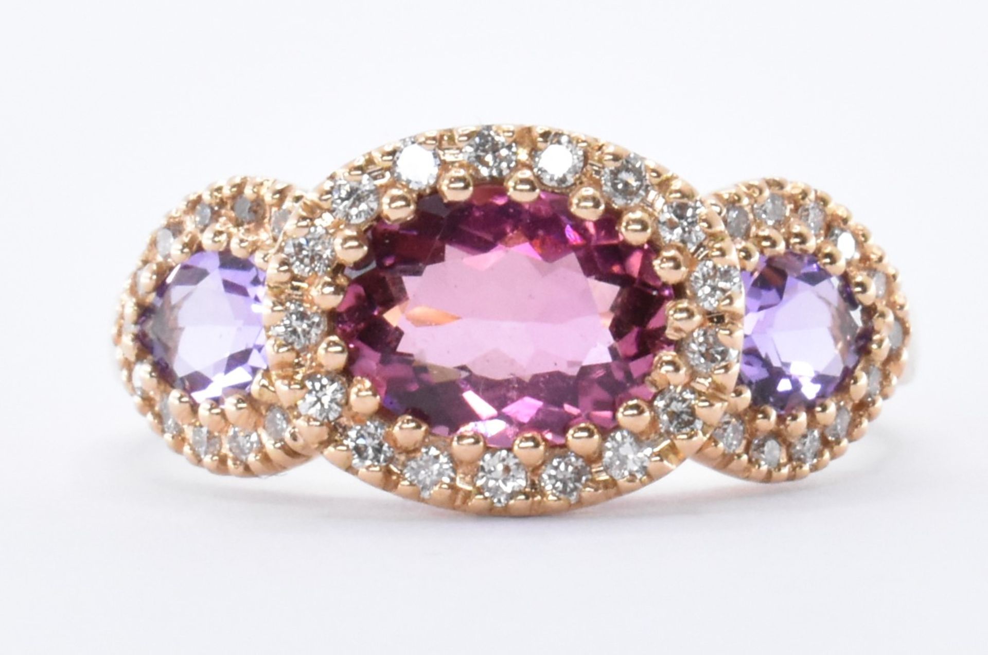 18CT GOLD TOURMALINE AMETHYST & DIAMOND RING - Bild 2 aus 8