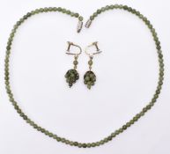 JADE BEADED NECKLACE & EARRING JEWELLERY SUITE